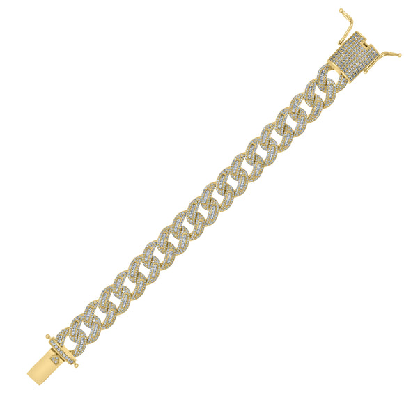 925 Sterling Silver Yellow-Tone Men Cubic Zirconia Cuban Baguette 15mm Bracelet Size 8 Inches