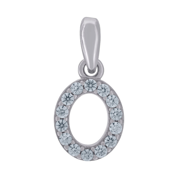 925 Sterling Silver Unisex Cubic-zirconia Initial Alphabet O Charm Pendant