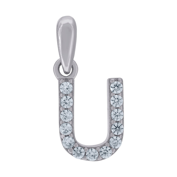 925 Sterling Silver Unisex Cubic-zirconia Initial Alphabet U Charm Pendant