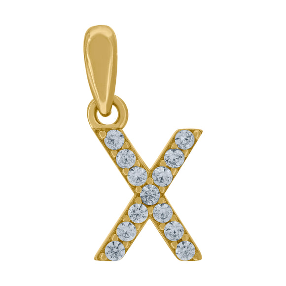 925 Sterling Silver Yellow-tone Unisex Cubic-zirconia Initial Alphabet X Charm Pendant