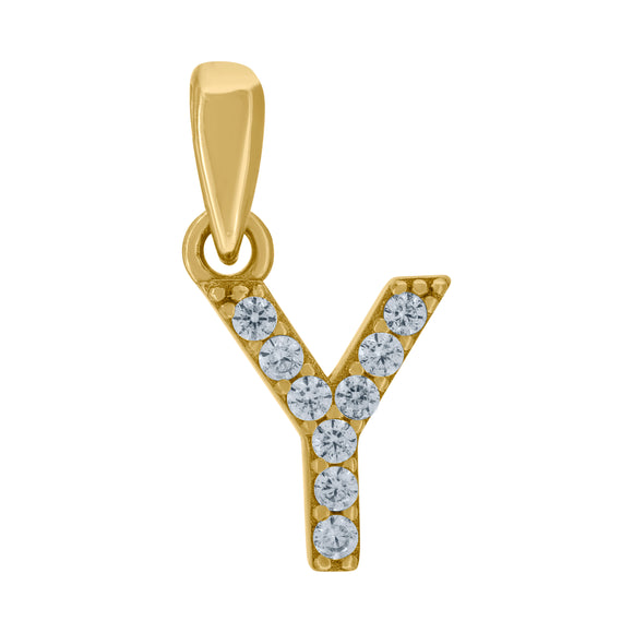 925 Sterling Silver Yellow-tone Unisex Cubic-zirconia Initial Alphabet Y Charm Pendant