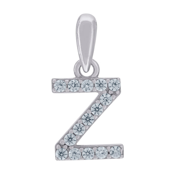 925 Sterling Silver Unisex Cubic-zirconia Initial Alphabet Z Charm Pendant