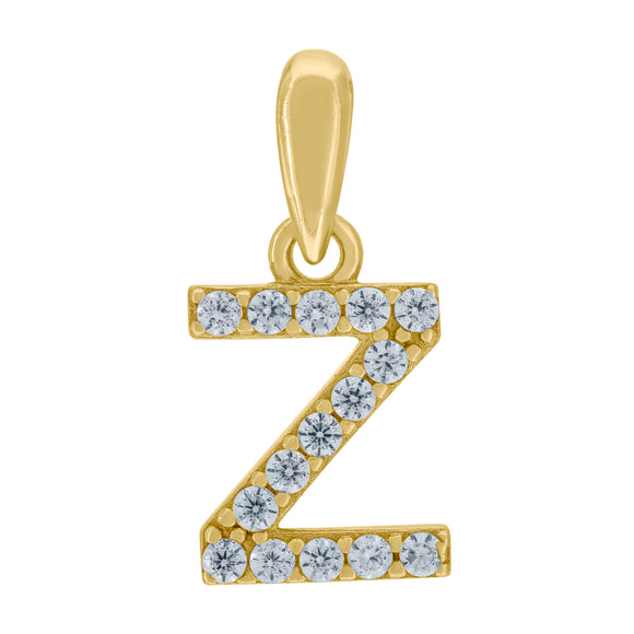 925 Sterling Silver Yellow-tone Unisex Cubic-zirconia Initial Alphabet Z Charm Pendant