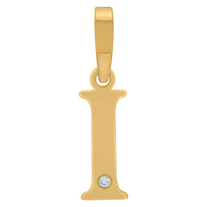 925 Sterling Silver Yellow-tone Unisex cubic-zirconia Plain Initial Alphabet I Charm Pendant