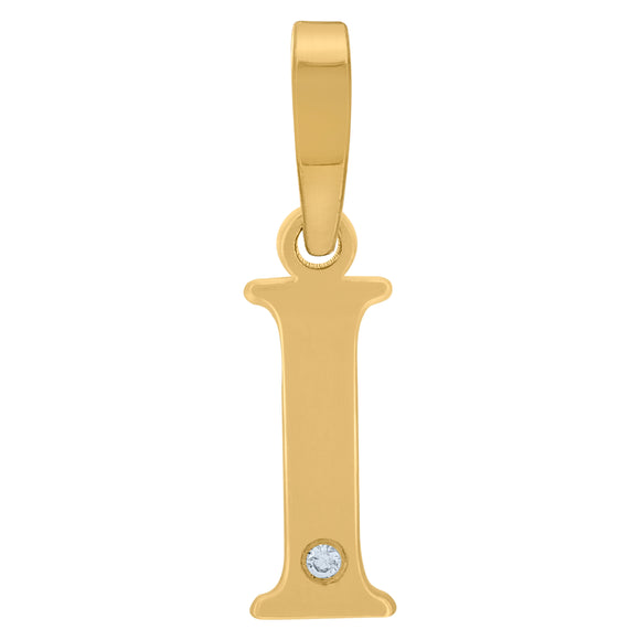 925 Sterling Silver Yellow-tone Unisex cubic-zirconia Plain Initial Alphabet I Charm Pendant