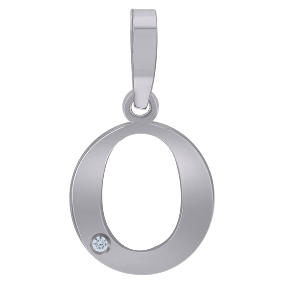 925 Sterling Silver Unisex cubic-zirconia Plain Initial Alphabet O Charm Pendant