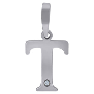 925 Sterling Silver Unisex cubic-zirconia Plain Initial Alphabet T Charm Pendant