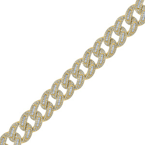 925 Sterling Silver Yellow-Tone Men Cubic Zirconia Cuban Baguette 15mm Bracelet Size 9 Inches