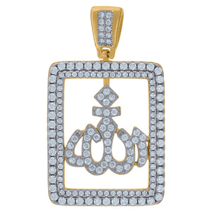 925 Sterling Silver Yellow-tone Unisex Cubic Zirconia Religious Allah Charm Pendant