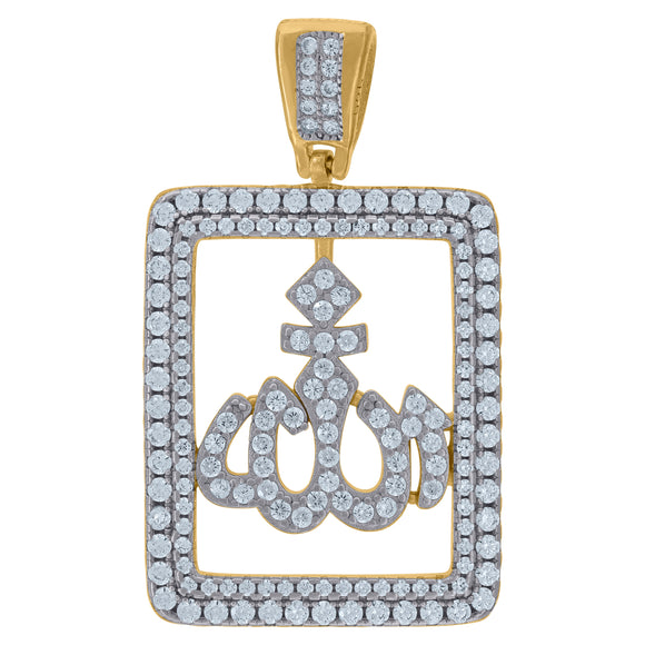 925 Sterling Silver Yellow-tone Unisex Cubic Zirconia Religious Allah Charm Pendant