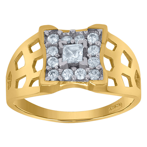 10Kt Two-Tone Gold Womens Cubic-Zirconia Square Head Fashion Rings