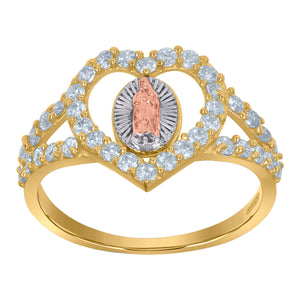 10Kt Tri-Color Gold Womens Cubic-Zirconia Guadalupe Religious Rings