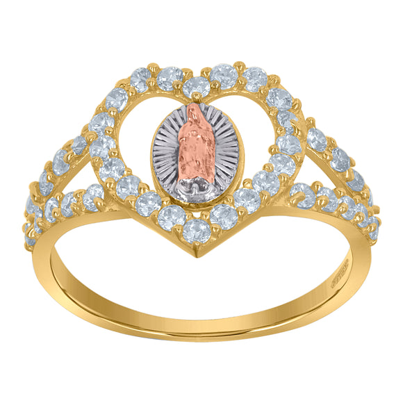 10Kt Tri-Color Gold Womens Cubic-Zirconia Guadalupe Religious Rings