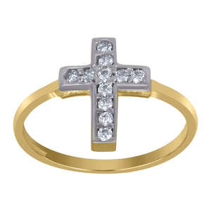 10Kt Two-Tone Gold Womens Cubic-Zirconia Cross Religious Rings