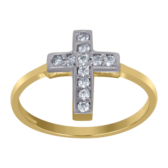 10Kt Two-Tone Gold Womens Cubic-Zirconia Cross Religious Rings