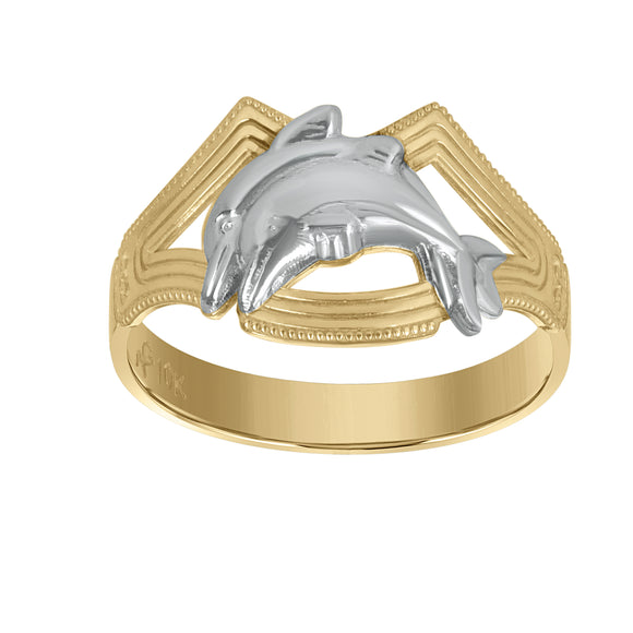 10Kt Two-Tone Gold Womens Dolphin Fashion Rings