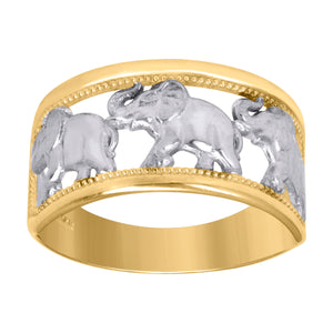 10kt Two-tone Gold Womens DC Textured Elephant Band Ring