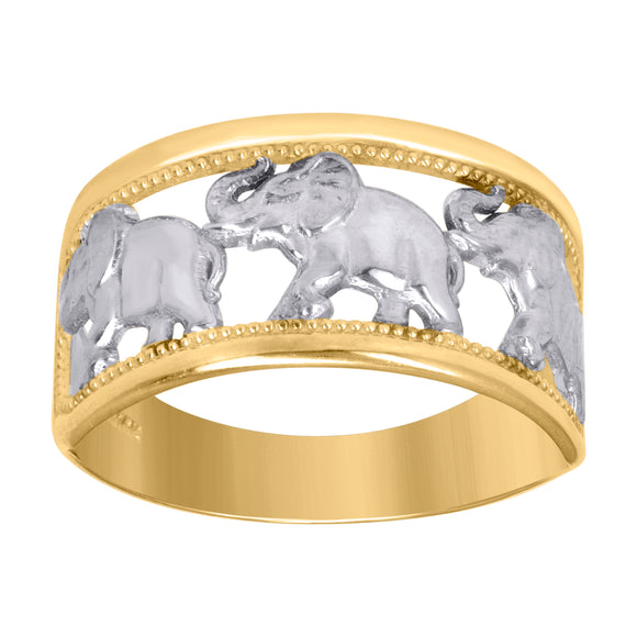 10kt Two-tone Gold Womens DC Textured Elephant Band Ring