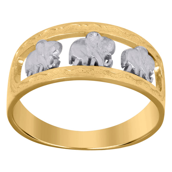 10kt Two-tone Gold Womens DC Textured Elephant Band Ring