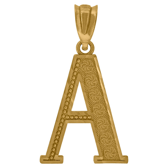 10kt Yellow Gold Unisex Diamond-cut Initial Letter A Charm Pendant
