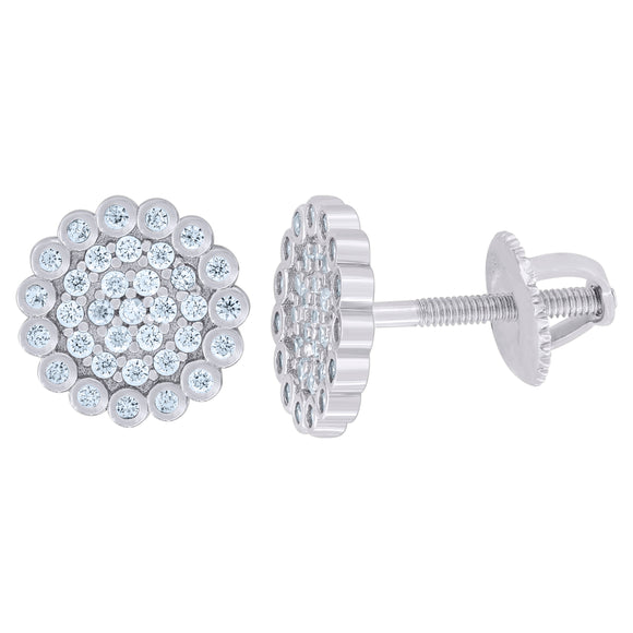 925 Sterling Silver Womens Cubic Zirconia Flower Stud Earrings