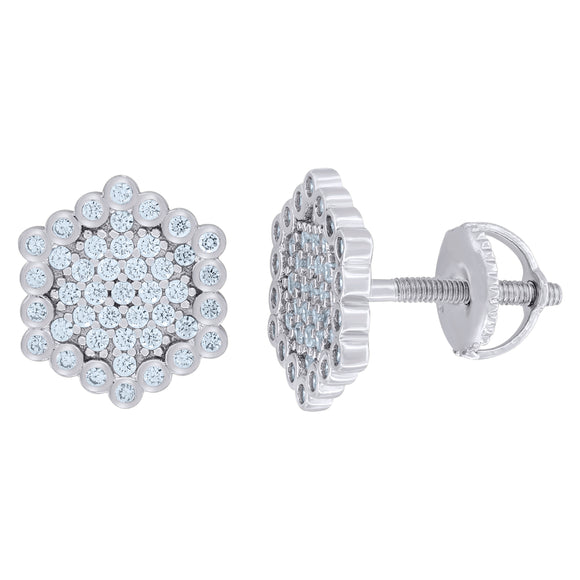 925 Sterling Silver Womens Cubic Zirconia Hexagon Stud Earrings