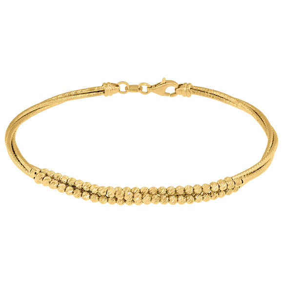 14kt Yellow Gold Womens Diamond-cut Finish Moon-cut Beaded Multilayer Bangles