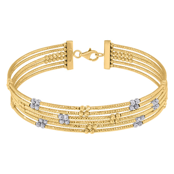 14kt Two-tone Gold Womens Diamond-cut Finish Textured Twisted Beaded Bangles