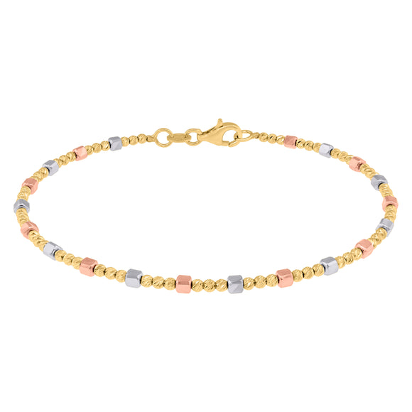 14kt Tri-color Gold Womens Diamond-cut Finish Textured Beaded Bangles