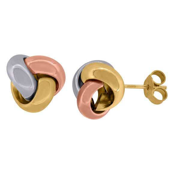 14kt Tri-color Gold Womens Polished Finish Love Knot Stud Earrings