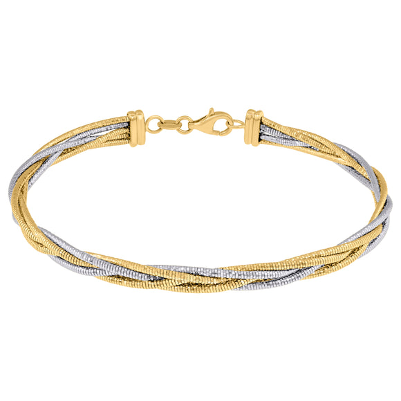 14kt Two-tone Gold Womens Diamond-cut Finish Textured Twisted Bangles