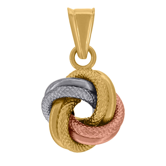 14kt Tri-color Gold Womens Polished Finish Textured Love Knot Charm Pendant