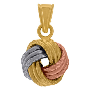 14kt Tri-color Gold Womens Polished Finish Textured Love Knot Charm Pendant