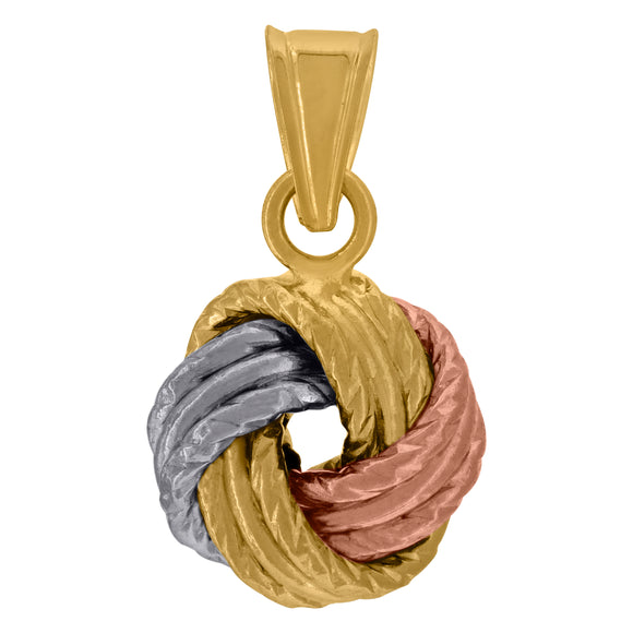 14kt Tri-color Gold Womens Polished Finish Textured Love Knot Charm Pendant