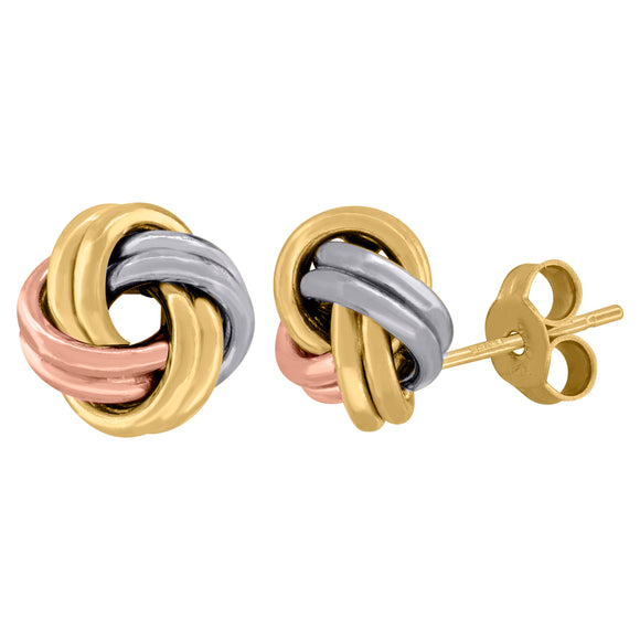 14kt Tri-color Gold Womens Polished Finish Love Knot Stud Earrings