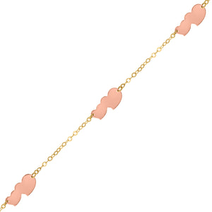 14kt Two-tone Gold Womens Polished Finish Double Heart Link Bracelet Size 7 Inches