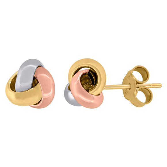 14kt Tri-color Gold Womens Polished Finish Love Knot Stud Earrings