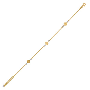 14kt Two-tone Gold Womens Polished Finish Heart & Infinity Beaded Link Bracelet Size 7 Inches