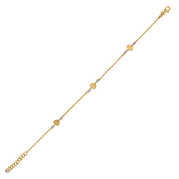 14kt Two-tone Gold Womens Polished Finish Heart & Infinity Beaded Link Bracelet Size 7 Inches