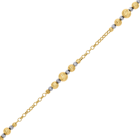 14kt Two-tone Gold Womens Polished Finish Moon-cut Beaded Link Bracelet Size 7 Inches