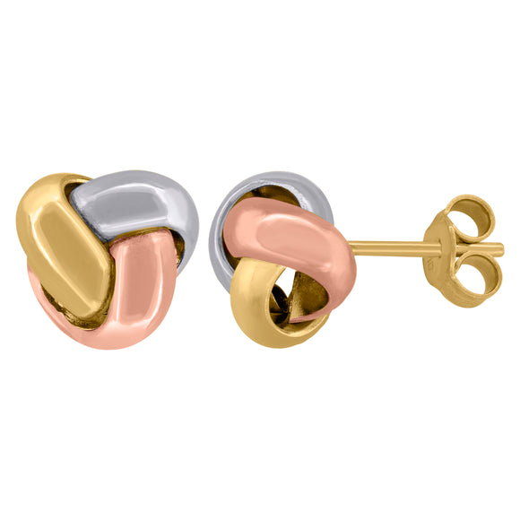 14kt Tri-color Gold Womens Polished Finish Love Knot Stud Earrings