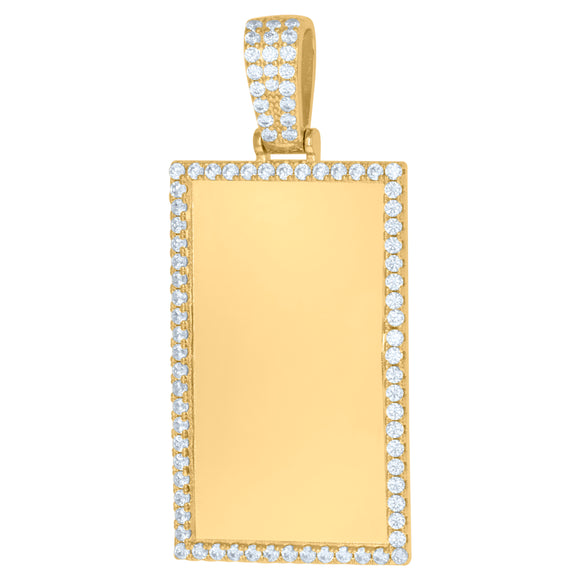 925 Sterling Silver Yellow-Tone Mens Cubic-Zirconia Dogtag Picture/Memory Frame Charm Pendant