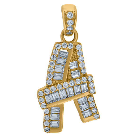 10kt Yellow Gold Womens Round Baguette Cubic Zirconia Initial Capital A Charm Pendant