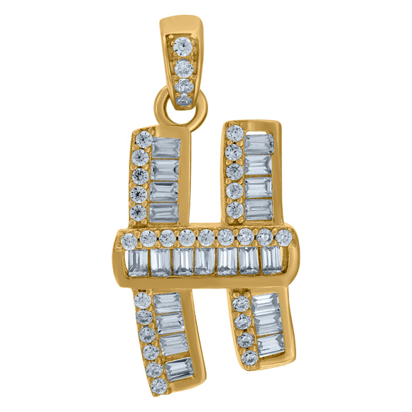 10kt Yellow Gold Womens Round Baguette Cubic Zirconia Initial Capital H Charm Pendant