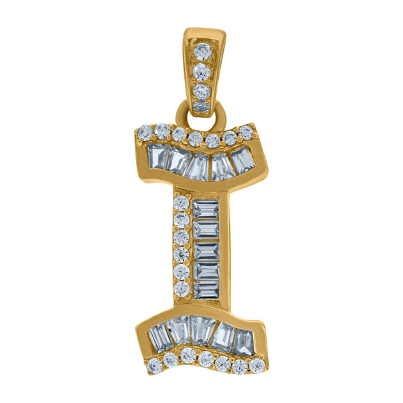 10kt Yellow Gold Womens Round Baguette Cubic Zirconia Initial Capital I Charm Pendant