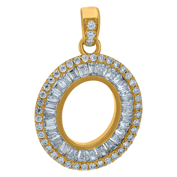 10kt Yellow Gold Womens Round Baguette Cubic Zirconia Initial Capital O Charm Pendant