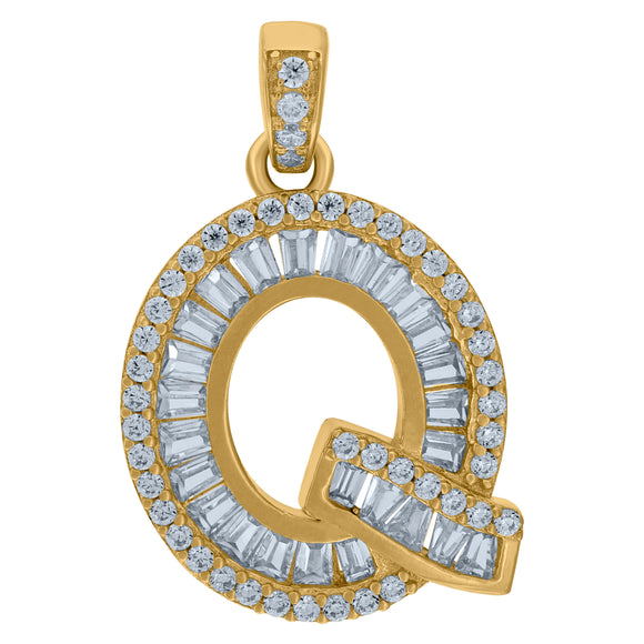 10kt Yellow Gold Womens Round Baguette Cubic Zirconia Initial Capital Q Charm Pendant