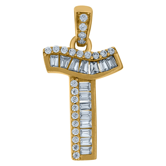 10kt Yellow Gold Womens Round Baguette Cubic Zirconia Initial Capital T Charm Pendant
