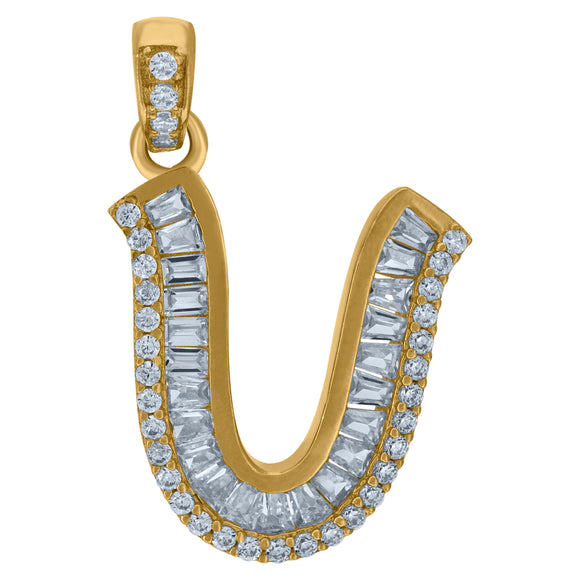 10kt Yellow Gold Womens Round Baguette Cubic Zirconia Initial Capital U Charm Pendant