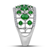 18kt White Gold Womens Oval Emerald Fashion Ring 1-5/8 Cttw